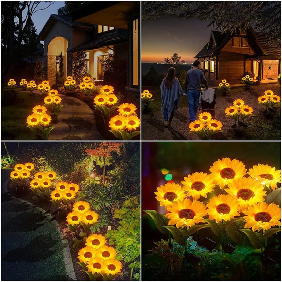Girassóis LED com carregamento solar (3 cabeças)
