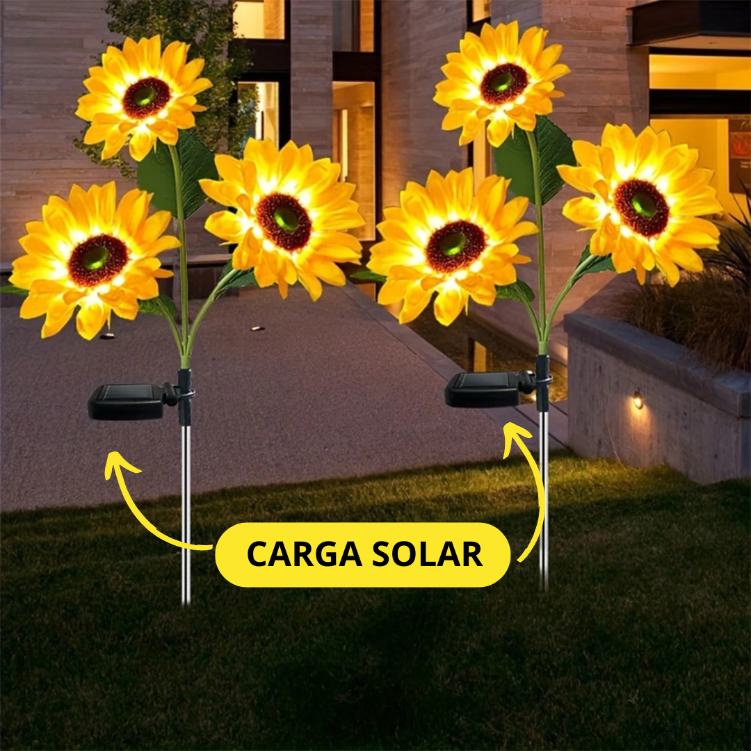 Girassóis LED com carregamento solar (3 cabeças)