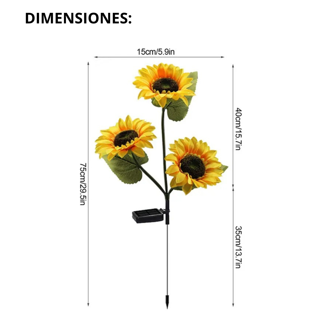 Girassóis LED com carregamento solar (3 cabeças)